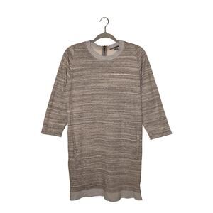 VINCE $278 Heather Gray 3/4 Sleeve Tunic Shift Dress Pockets Zipper Slits Medium